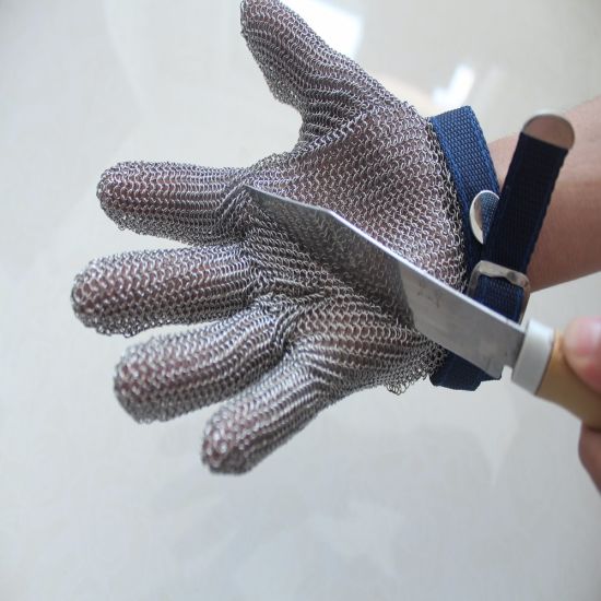 MK5301 Ring Mesh Gloves with Silicone Rubber Strap Full Hand Protection  
