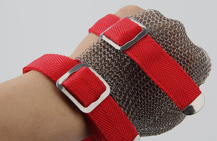 3301- Cut Resistant Ring Mesh Gloves with Silicone Rubber Strap Three Fingers Protection