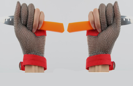 3301- Cut Resistant Ring Mesh Gloves with Silicone Rubber Strap Three Fingers Protection