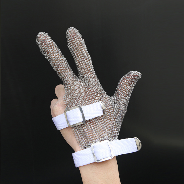 MK3101-Three Finger Wrist ring mesh Glove With Textile strap